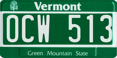 VT license plate OCW513