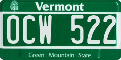 VT license plate OCW522