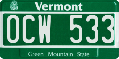 VT license plate OCW533