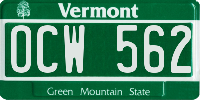 VT license plate OCW562
