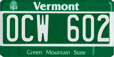 VT license plate OCW602