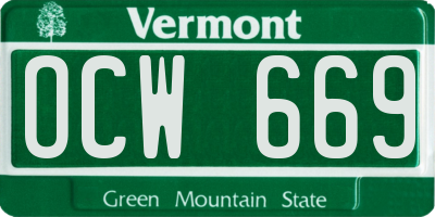 VT license plate OCW669