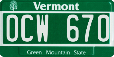 VT license plate OCW670