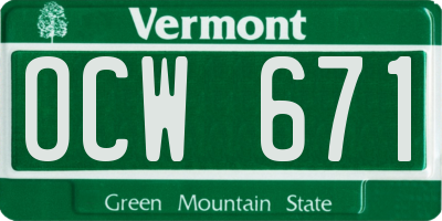 VT license plate OCW671