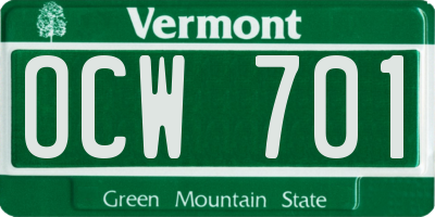 VT license plate OCW701