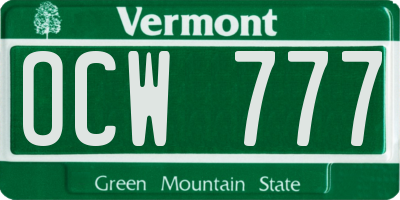 VT license plate OCW777