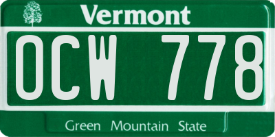 VT license plate OCW778
