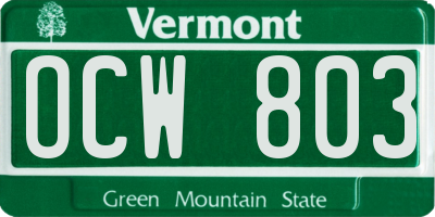 VT license plate OCW803