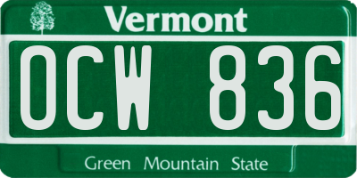 VT license plate OCW836