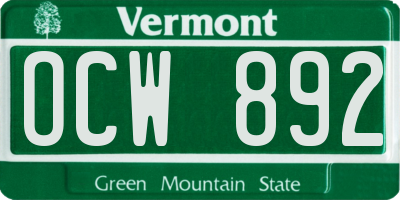 VT license plate OCW892