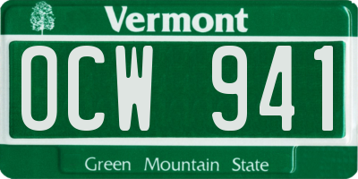VT license plate OCW941