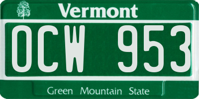 VT license plate OCW953