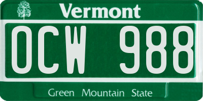 VT license plate OCW988