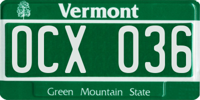 VT license plate OCX036