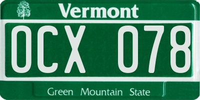 VT license plate OCX078