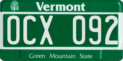 VT license plate OCX092