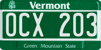 VT license plate OCX203
