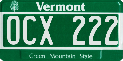 VT license plate OCX222