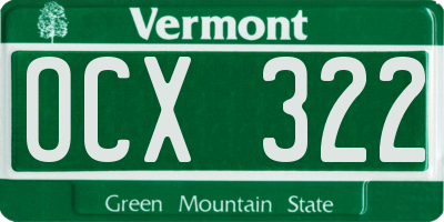 VT license plate OCX322