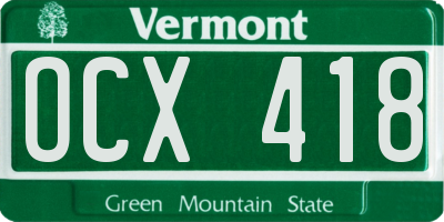 VT license plate OCX418