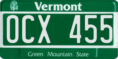 VT license plate OCX455
