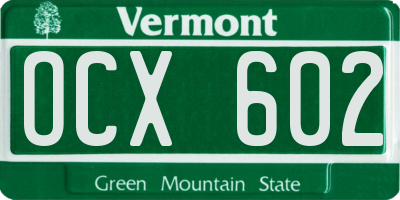 VT license plate OCX602
