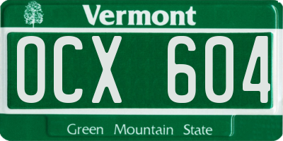 VT license plate OCX604