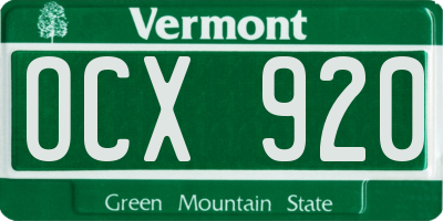 VT license plate OCX920