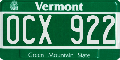 VT license plate OCX922