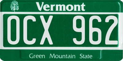VT license plate OCX962