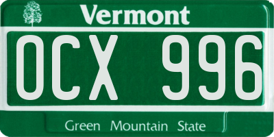 VT license plate OCX996