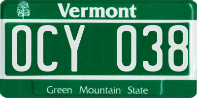 VT license plate OCY038