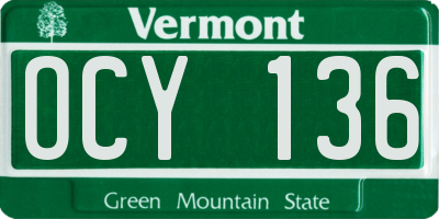 VT license plate OCY136