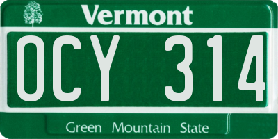 VT license plate OCY314