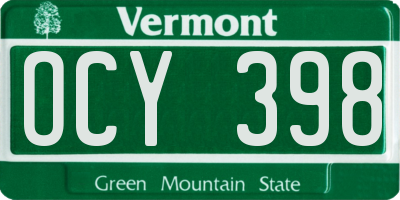 VT license plate OCY398