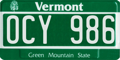 VT license plate OCY986