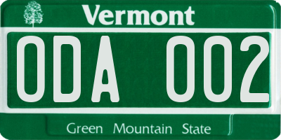 VT license plate ODA002