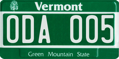 VT license plate ODA005