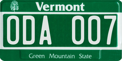 VT license plate ODA007