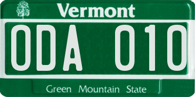 VT license plate ODA010