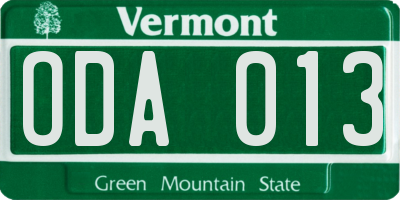 VT license plate ODA013