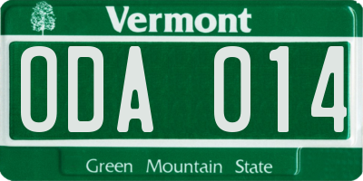 VT license plate ODA014