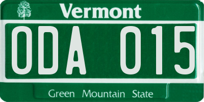 VT license plate ODA015