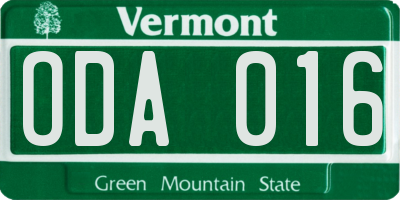 VT license plate ODA016
