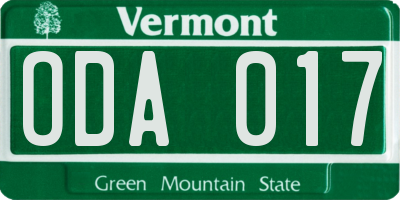 VT license plate ODA017