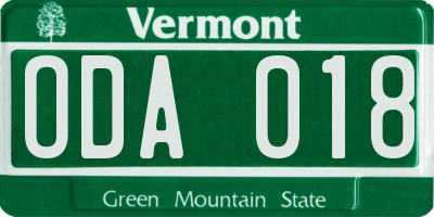 VT license plate ODA018