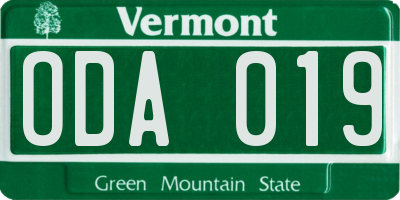 VT license plate ODA019