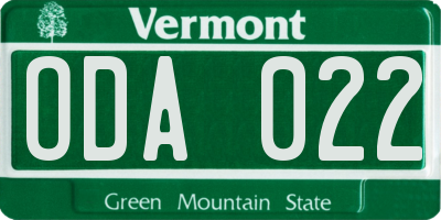 VT license plate ODA022