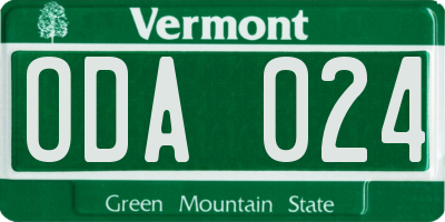 VT license plate ODA024