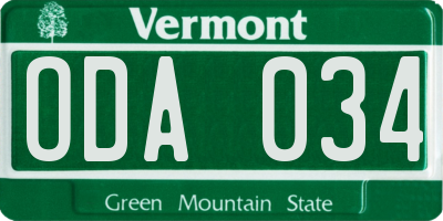 VT license plate ODA034